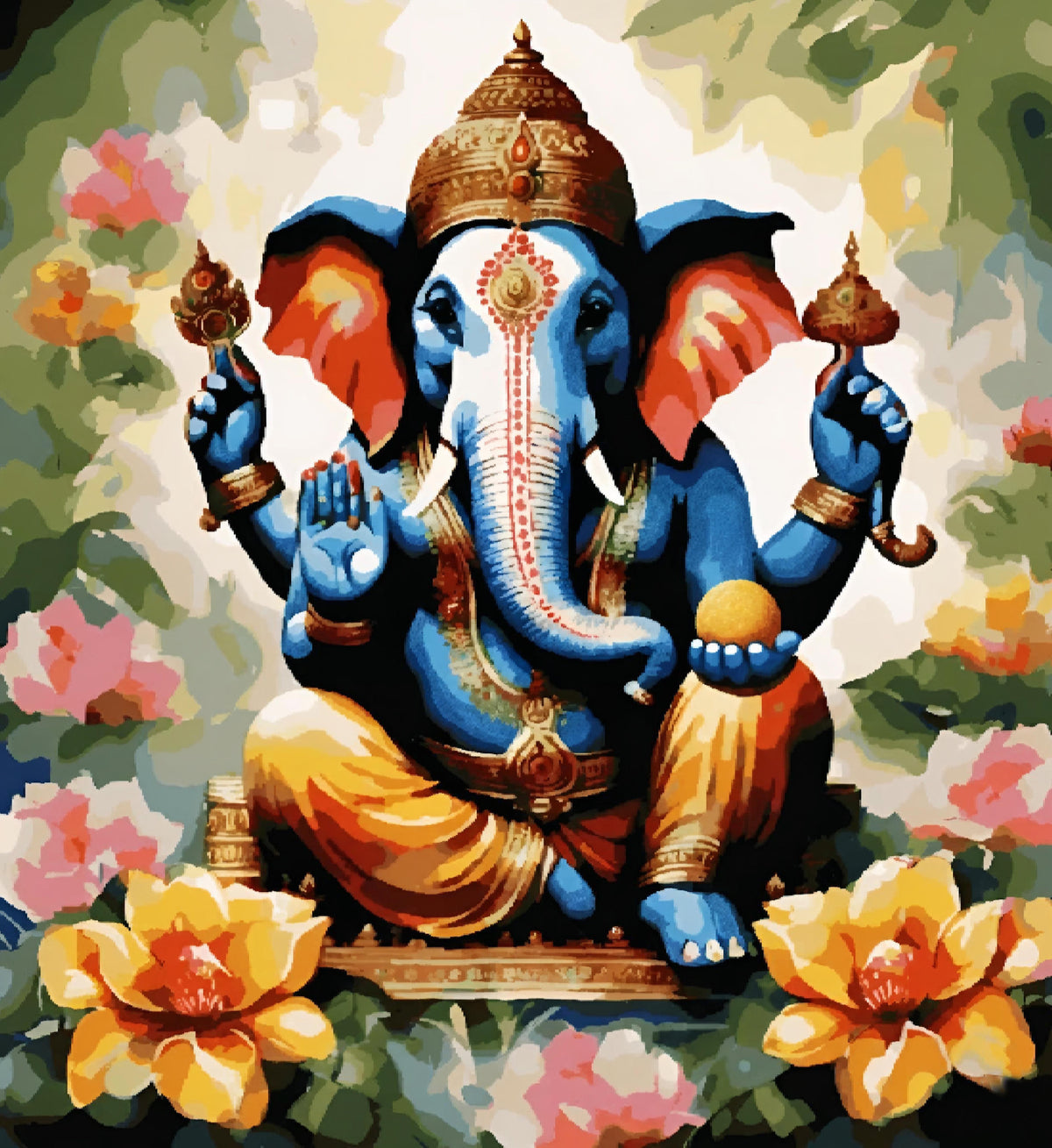 Ganesha Sitting in between Flowers