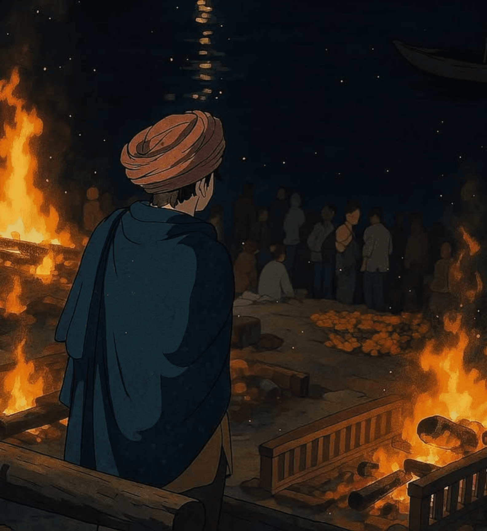 Silhouettes of Salvation - Ghibli Edition Varanasi Ghat