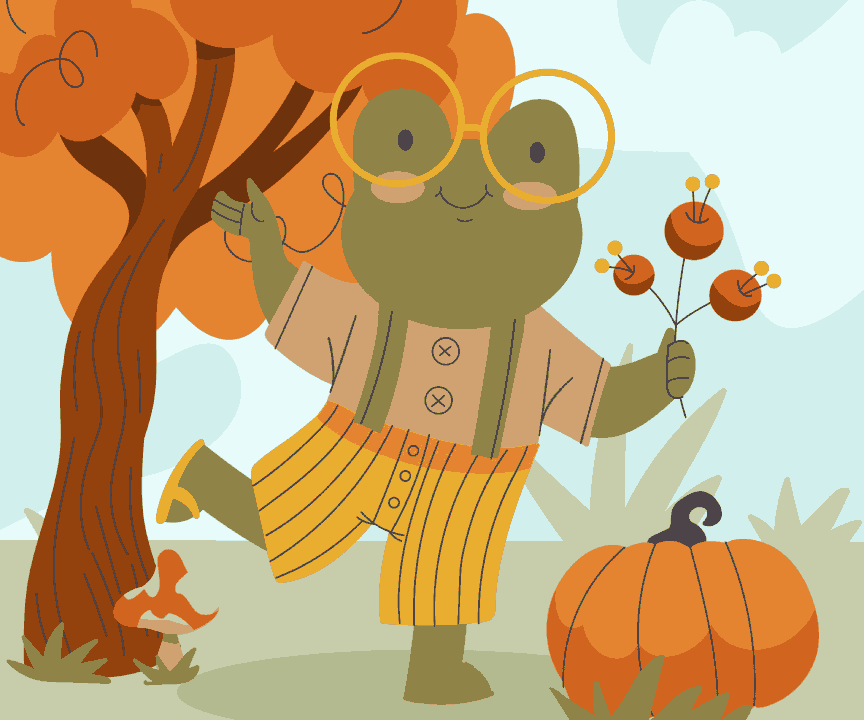 Cute Frog with Pumpkin