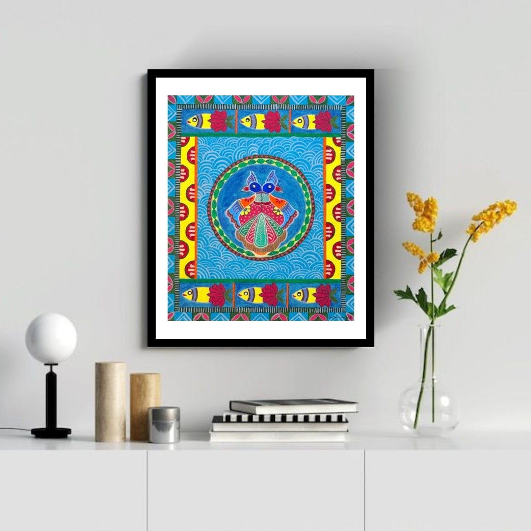 Madhubani - Peacock and Fish