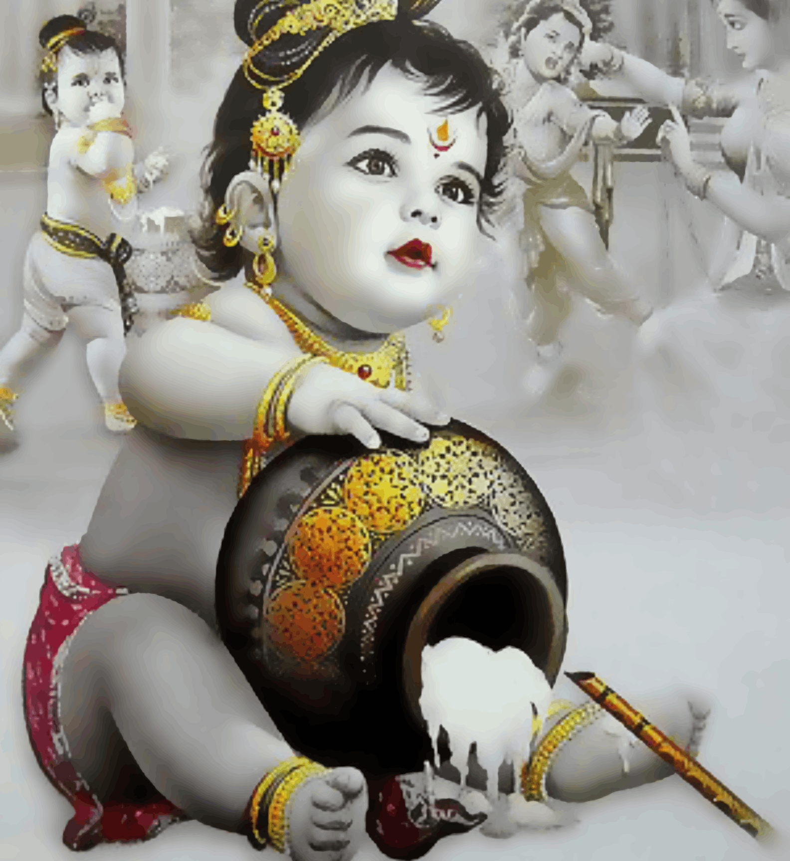 Monochrome Krishna with golden details - Janmasthami