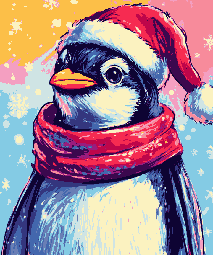 Festive Penguin with Santa Hat