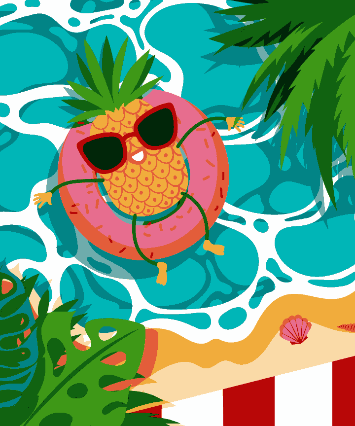 Pineapple Chilling on Beach
