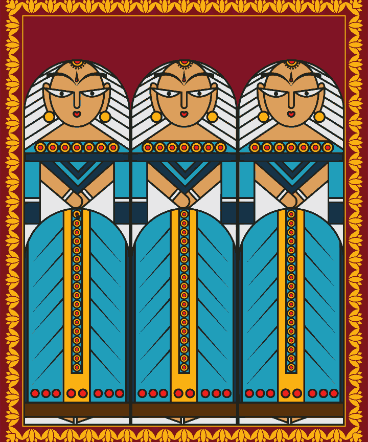 Three Ladies Kalighat Painting