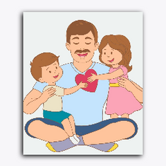Father's Day- Father and Kids- Red Heart