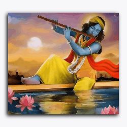 Shree Krishna playing flute during sunset - Janmasthami