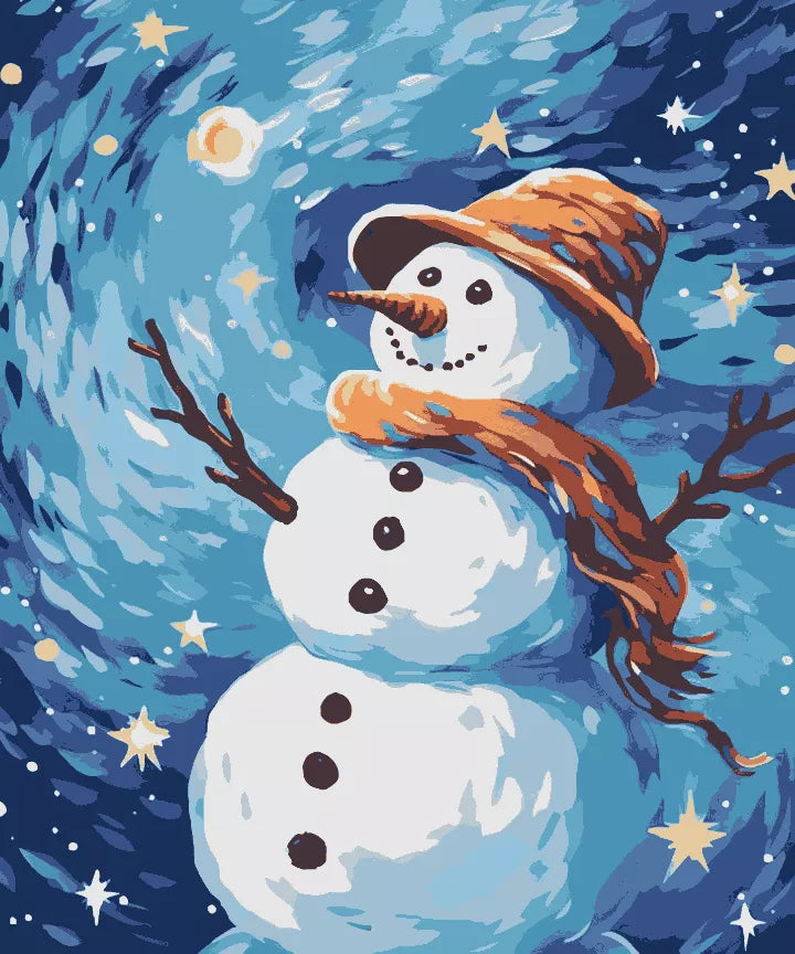 Snowman Under Starry Skies