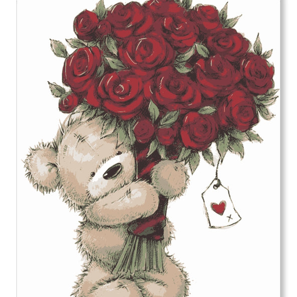 Bear with Bouquet of Roses - Valentine Special