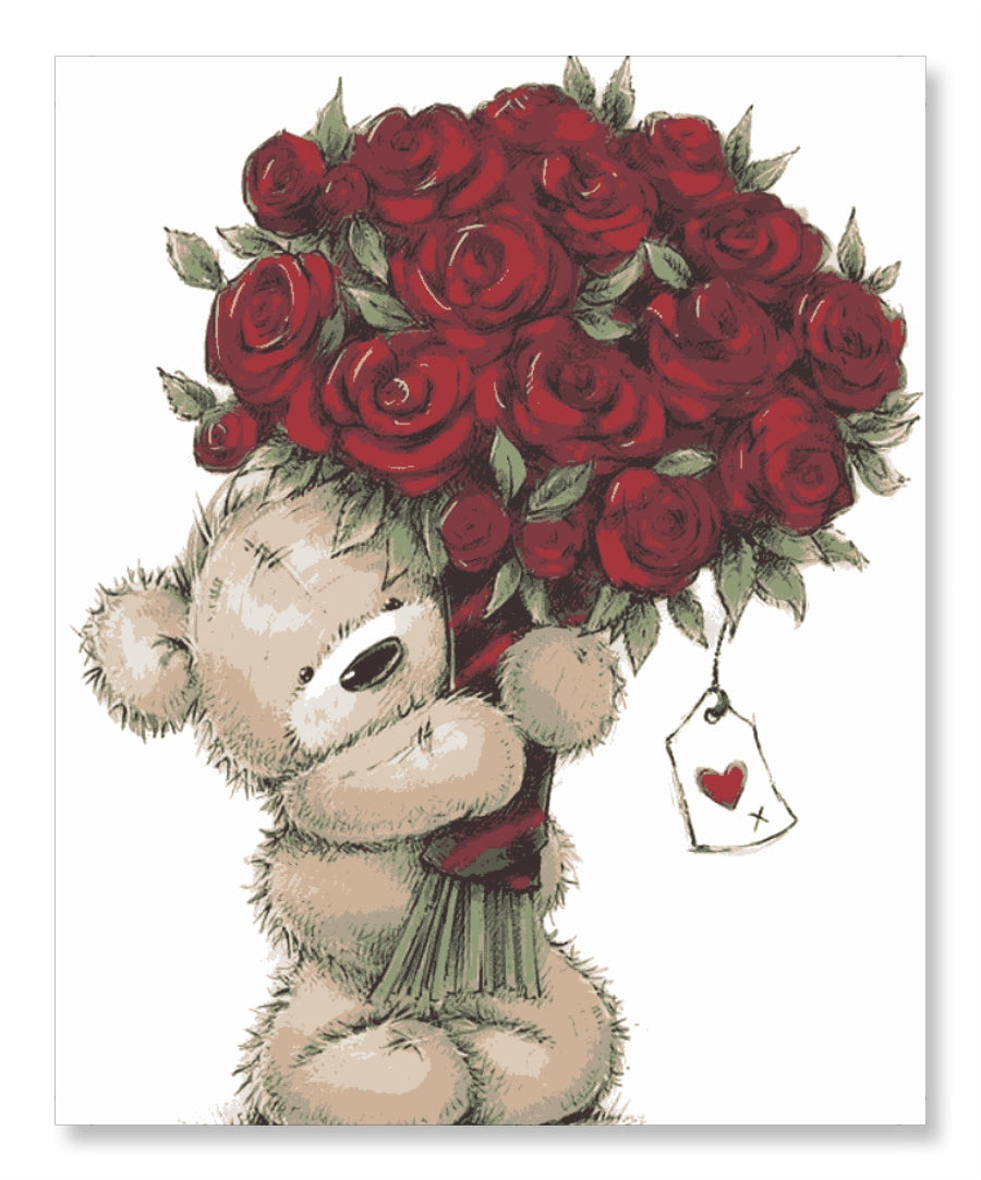 Bear with Bouquet of Roses - Valentine Special