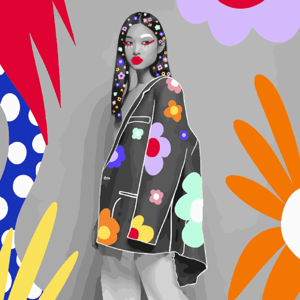 A Girl in Colourful Hair and Jacket