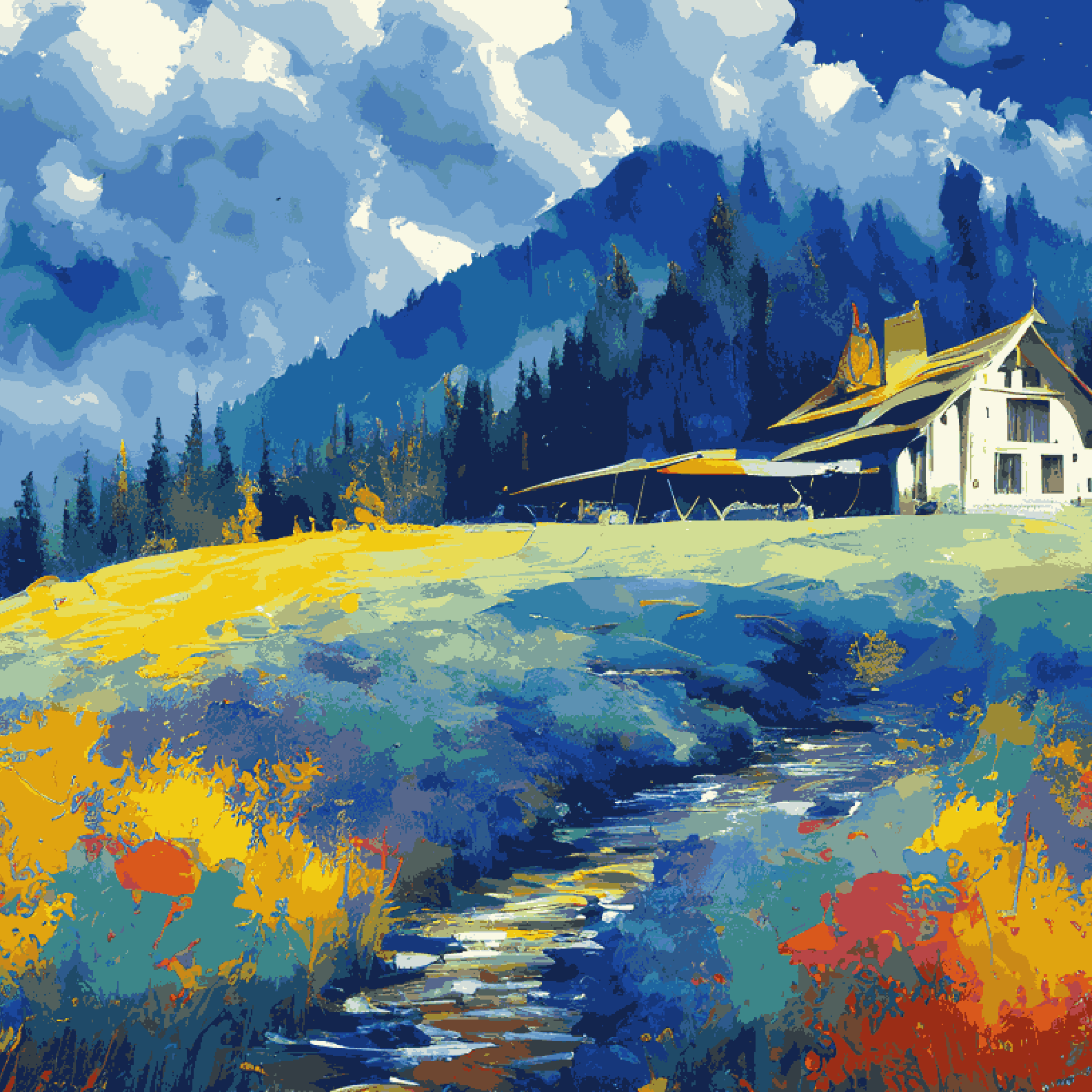 A House in Blue Background