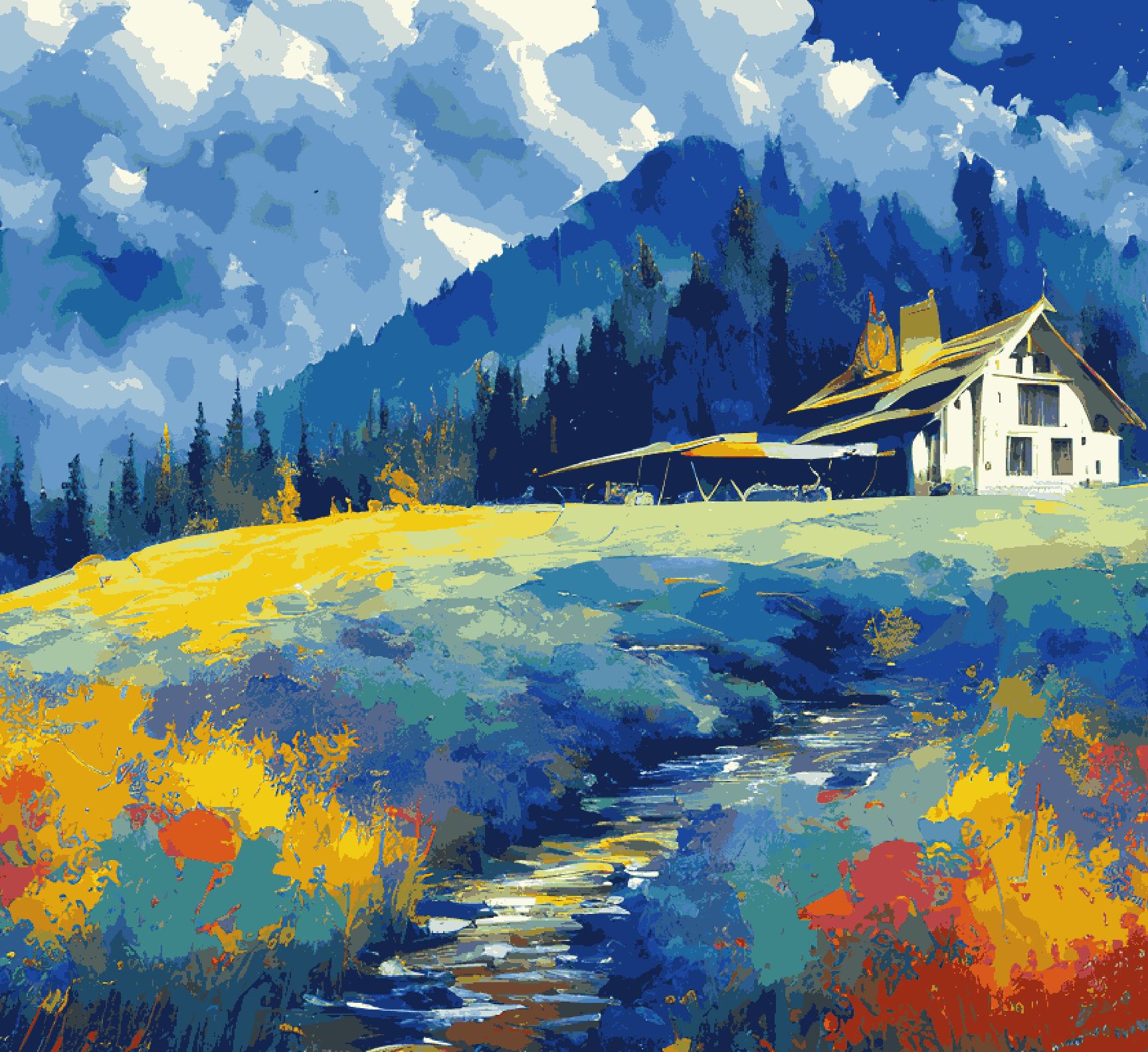 A House in Blue Background