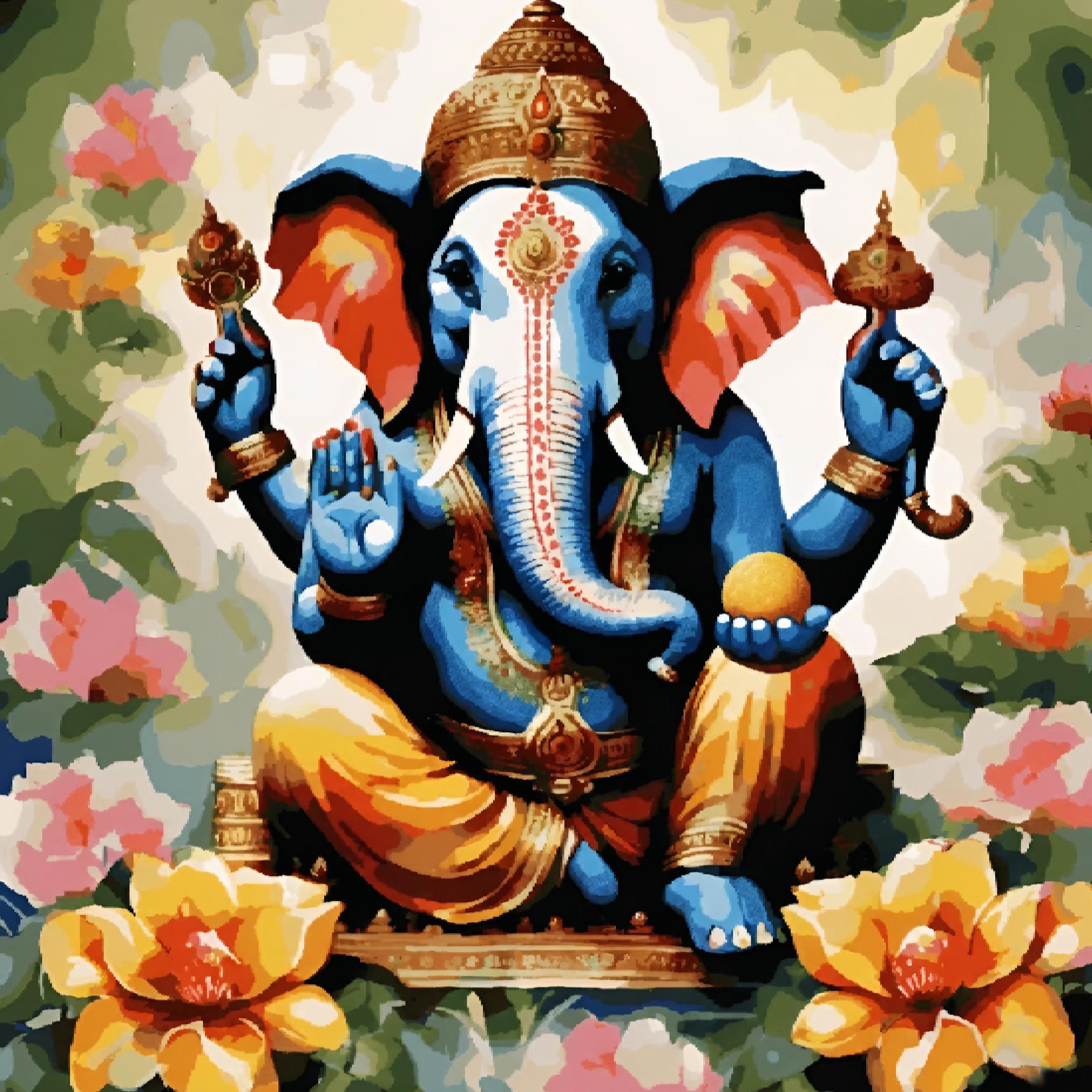 Ganesha Sitting in between Flowers