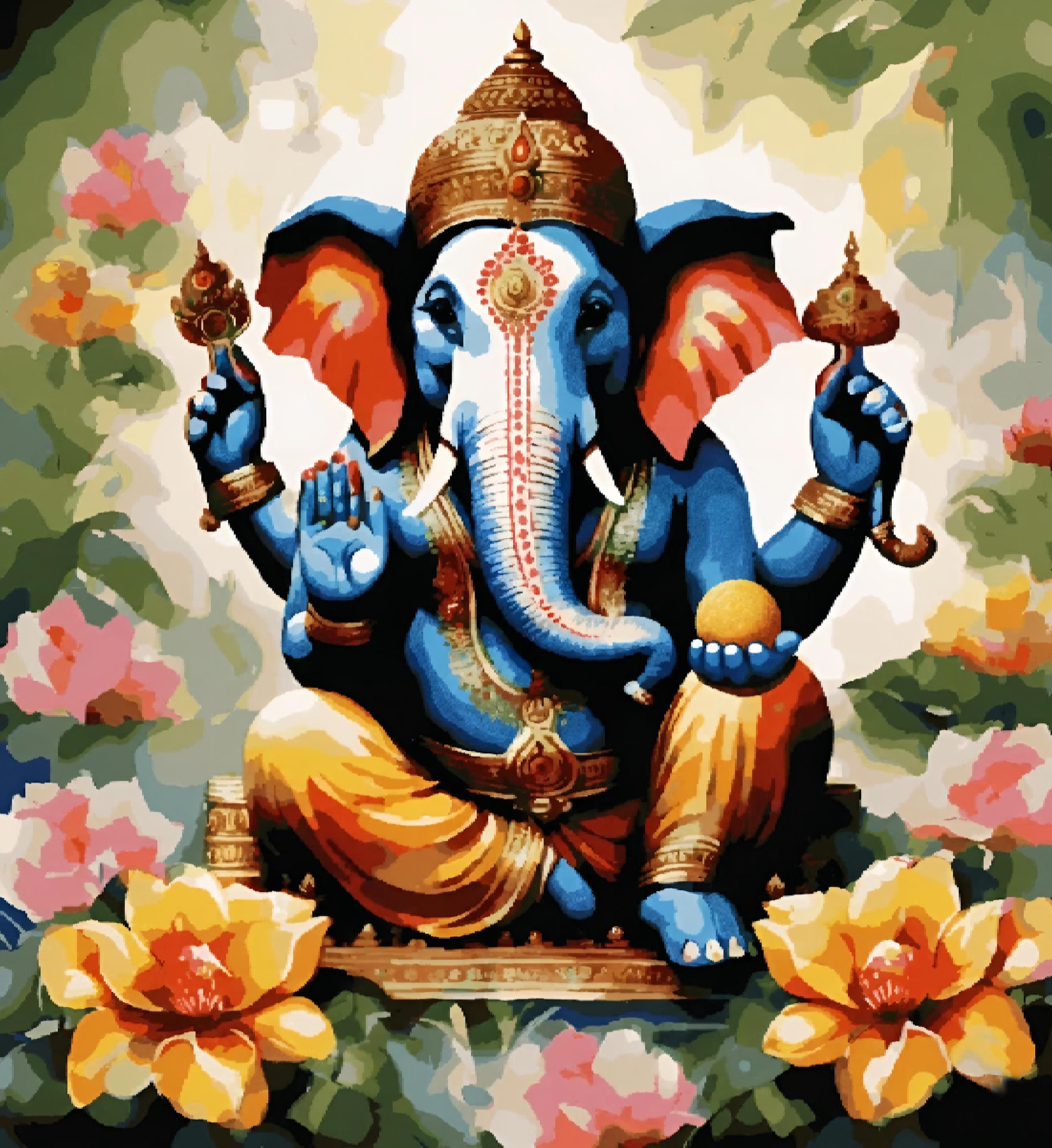 Ganesha Sitting in between Flowers
