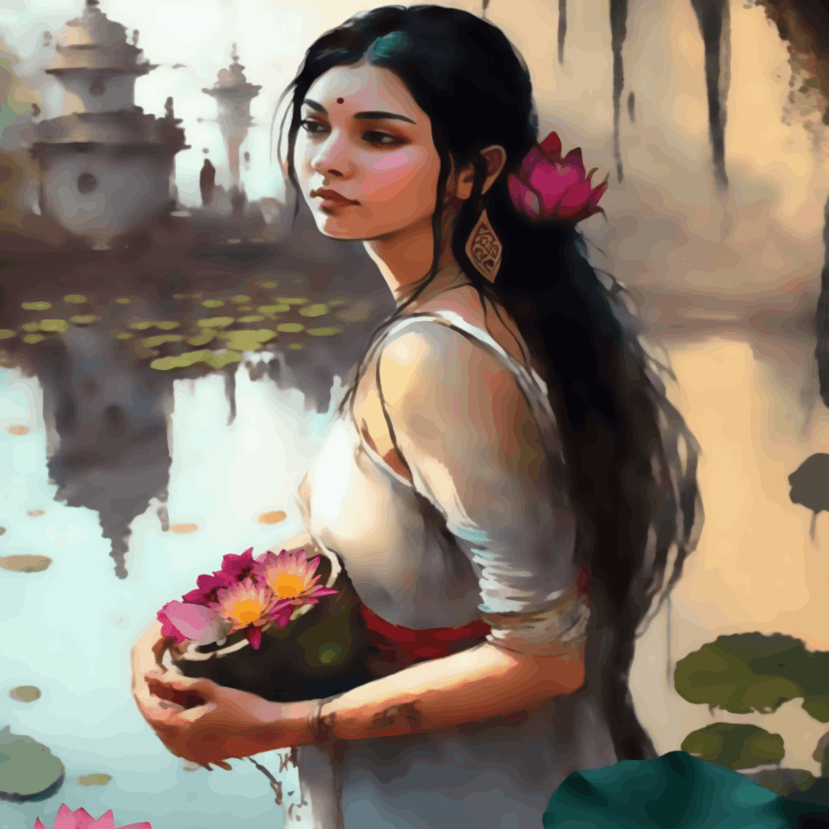 Lady Picking Lotus