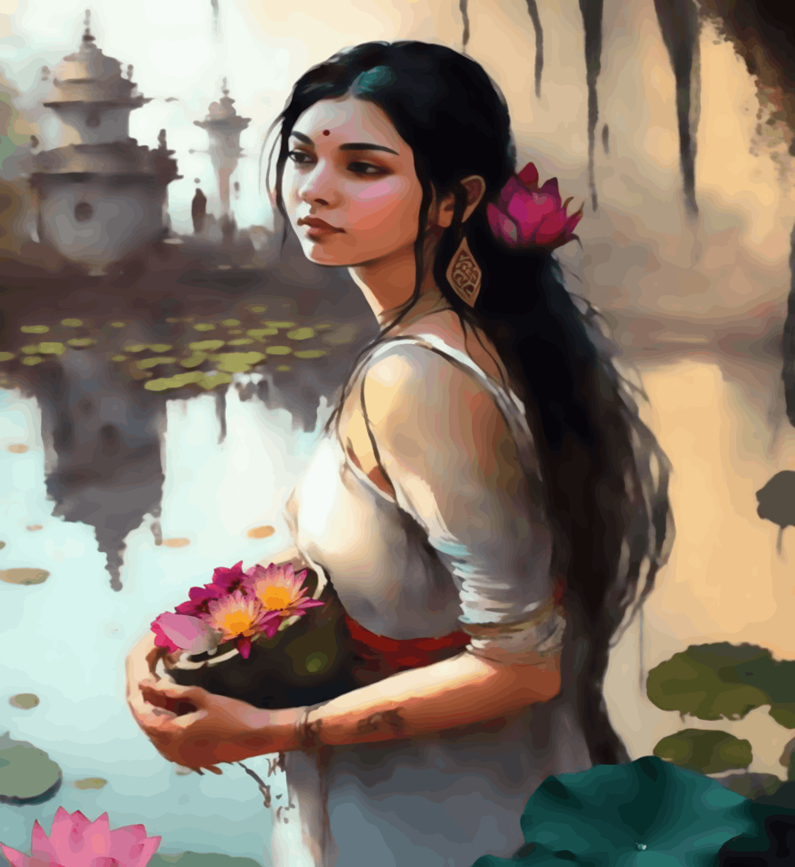 Lady Picking Lotus