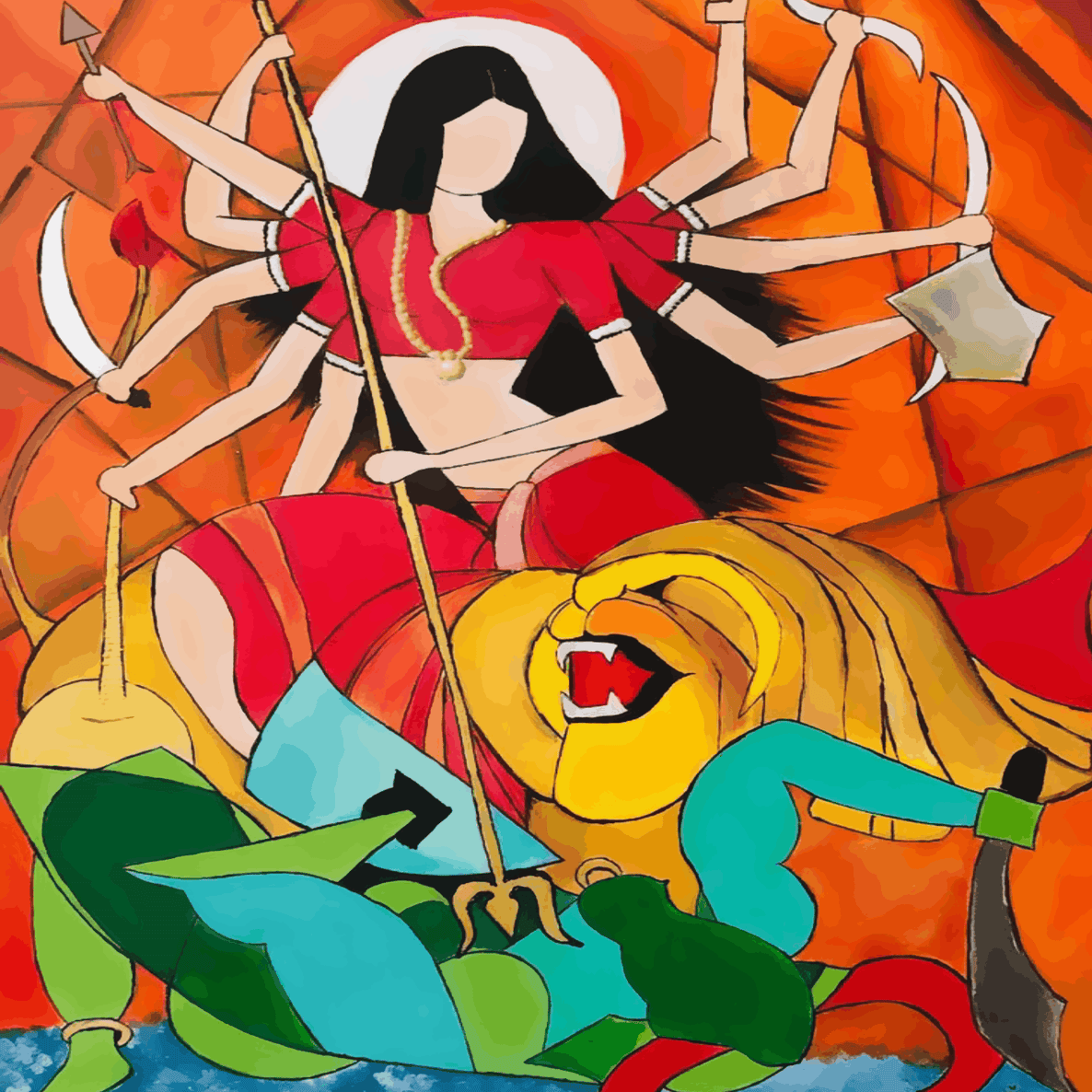 Mataji Anger Portrait with Lion