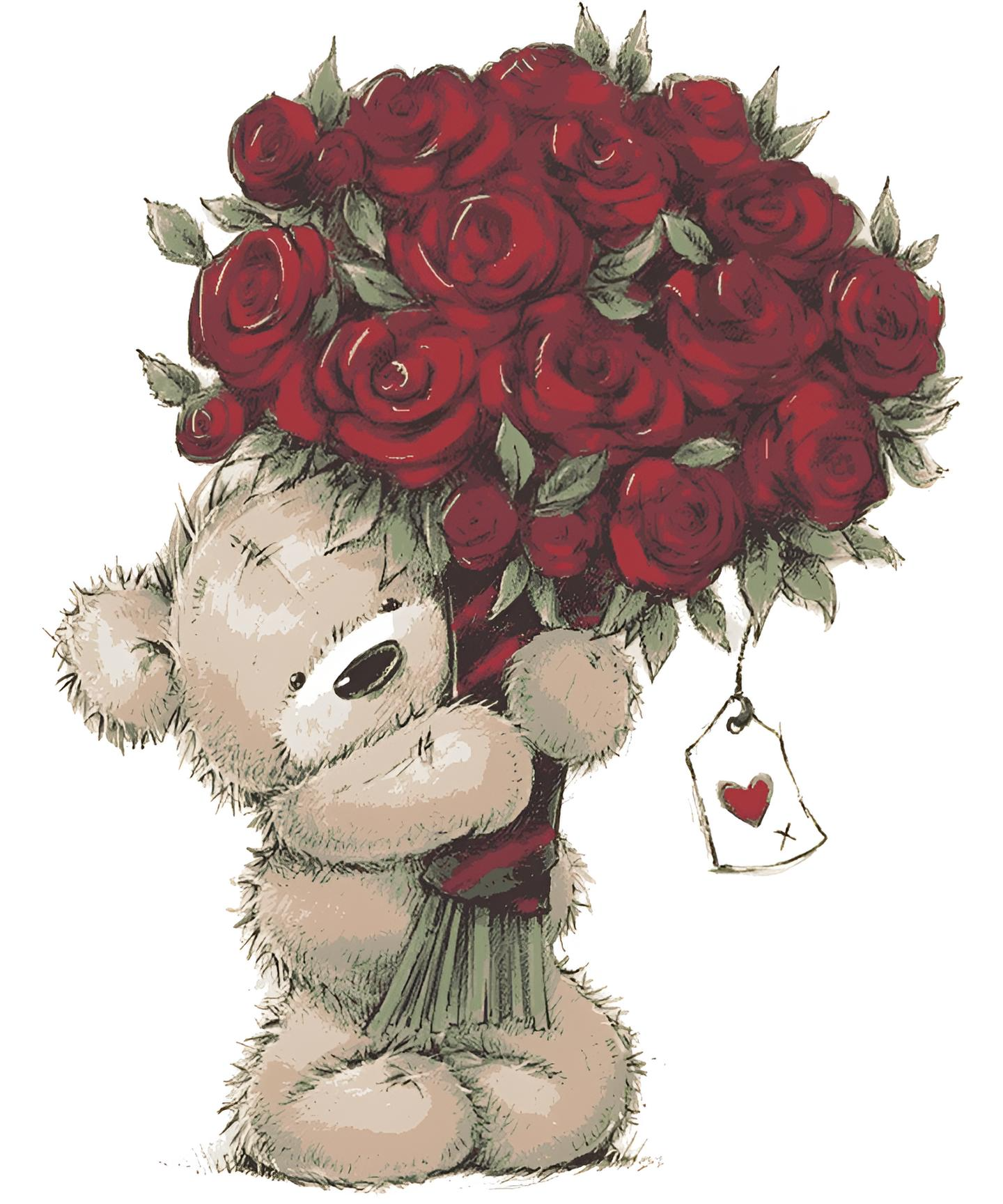 Bear with Bouquet of Roses - Valentine Special