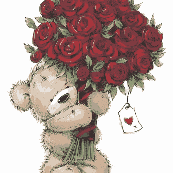 Bear with Bouquet of Roses - Valentine Special