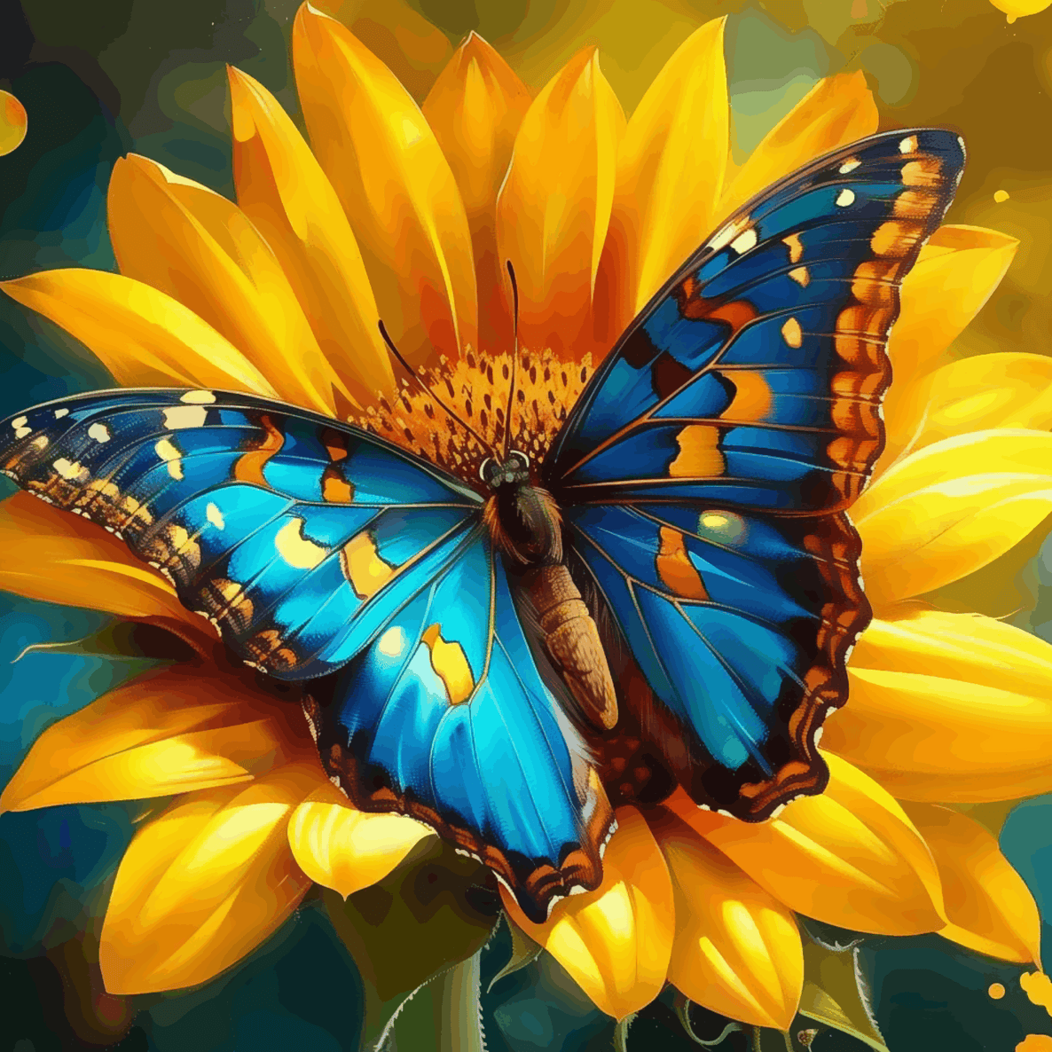 Harmony in Bloom - Butterfly Fetching Sunflower