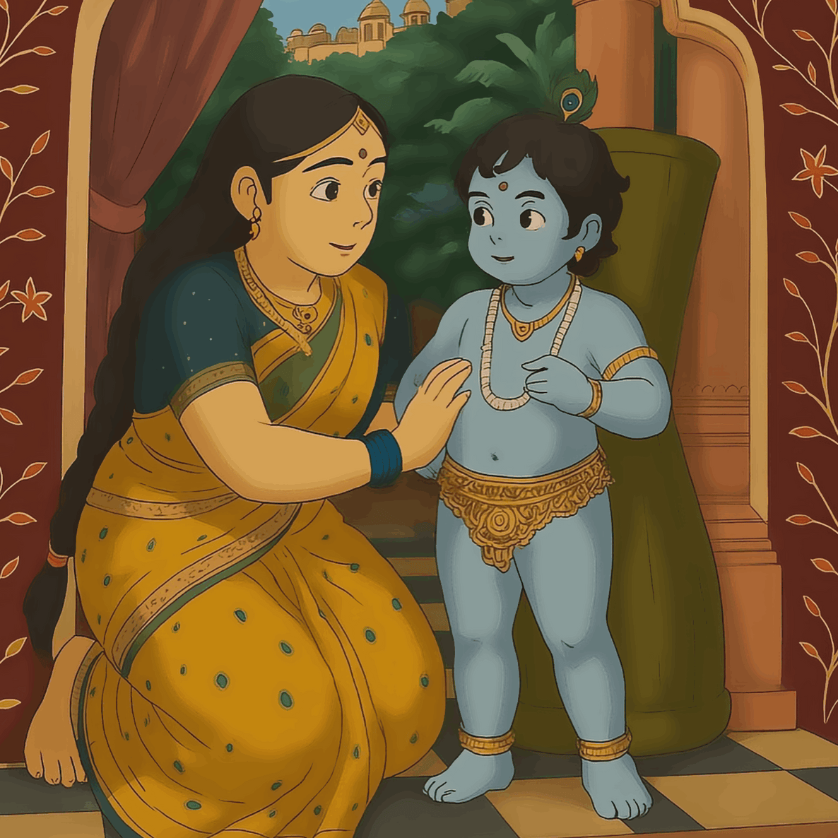 Yashoda and Natkhat Bal krishna - Ghibli Addition Krishnaji