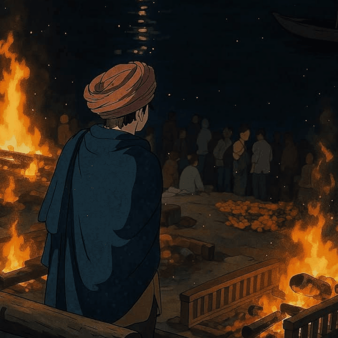 Silhouettes of Salvation - Ghibli Edition Varanasi Ghat