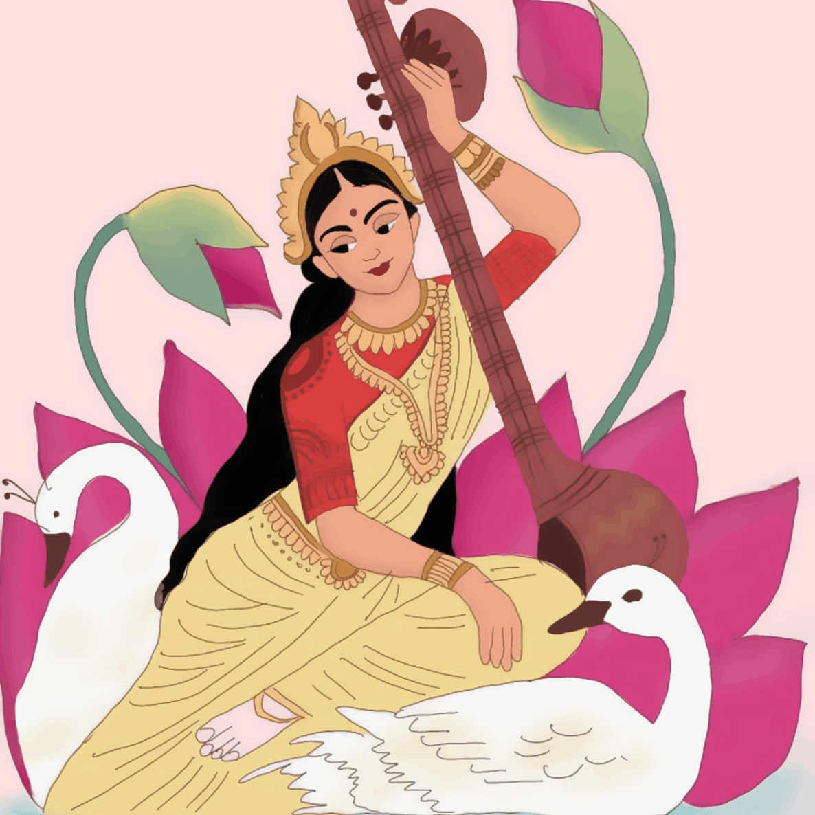 Saraswati Mata Playing Sitar Swan