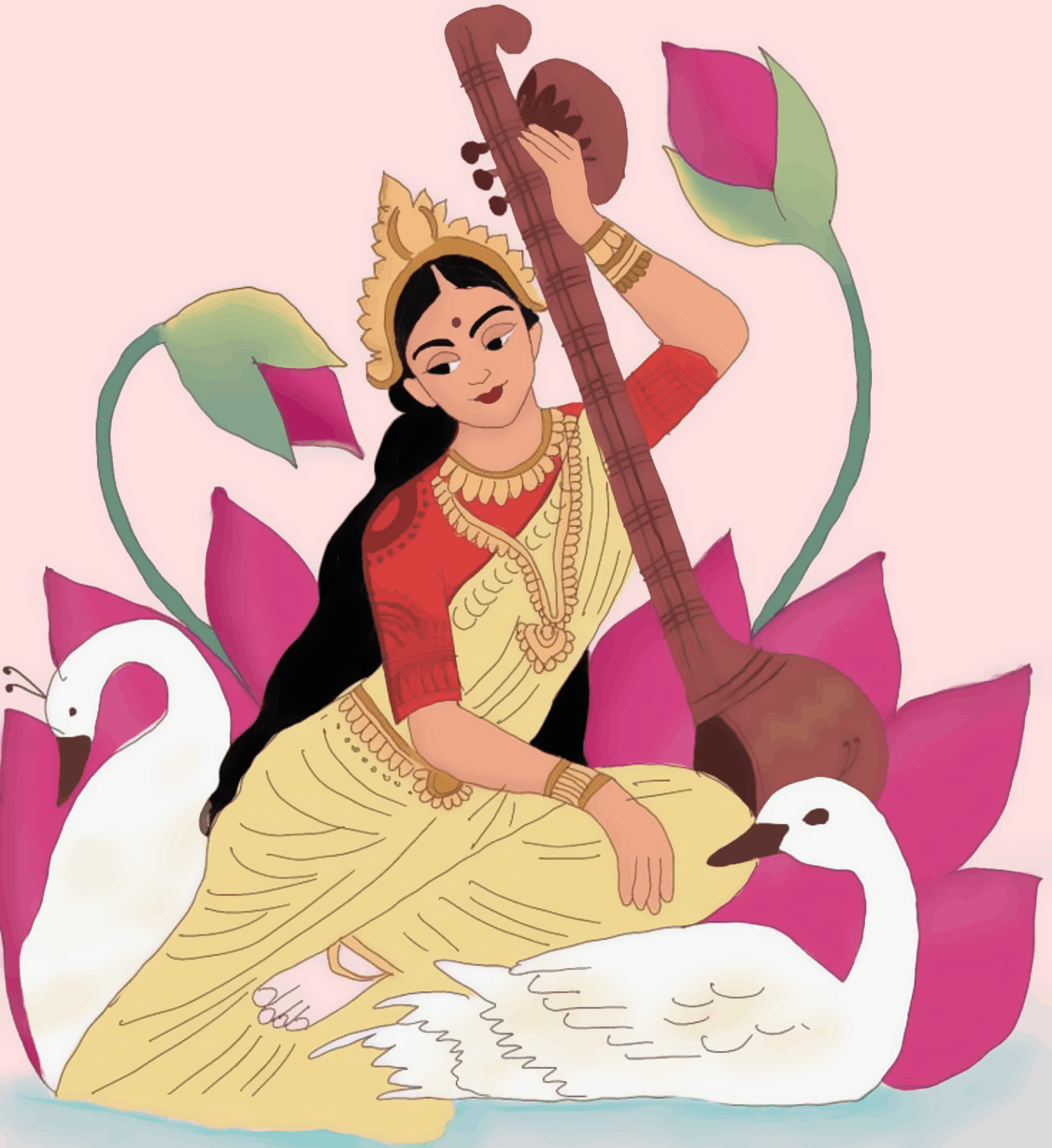 Saraswati Mata Playing Sitar Swan