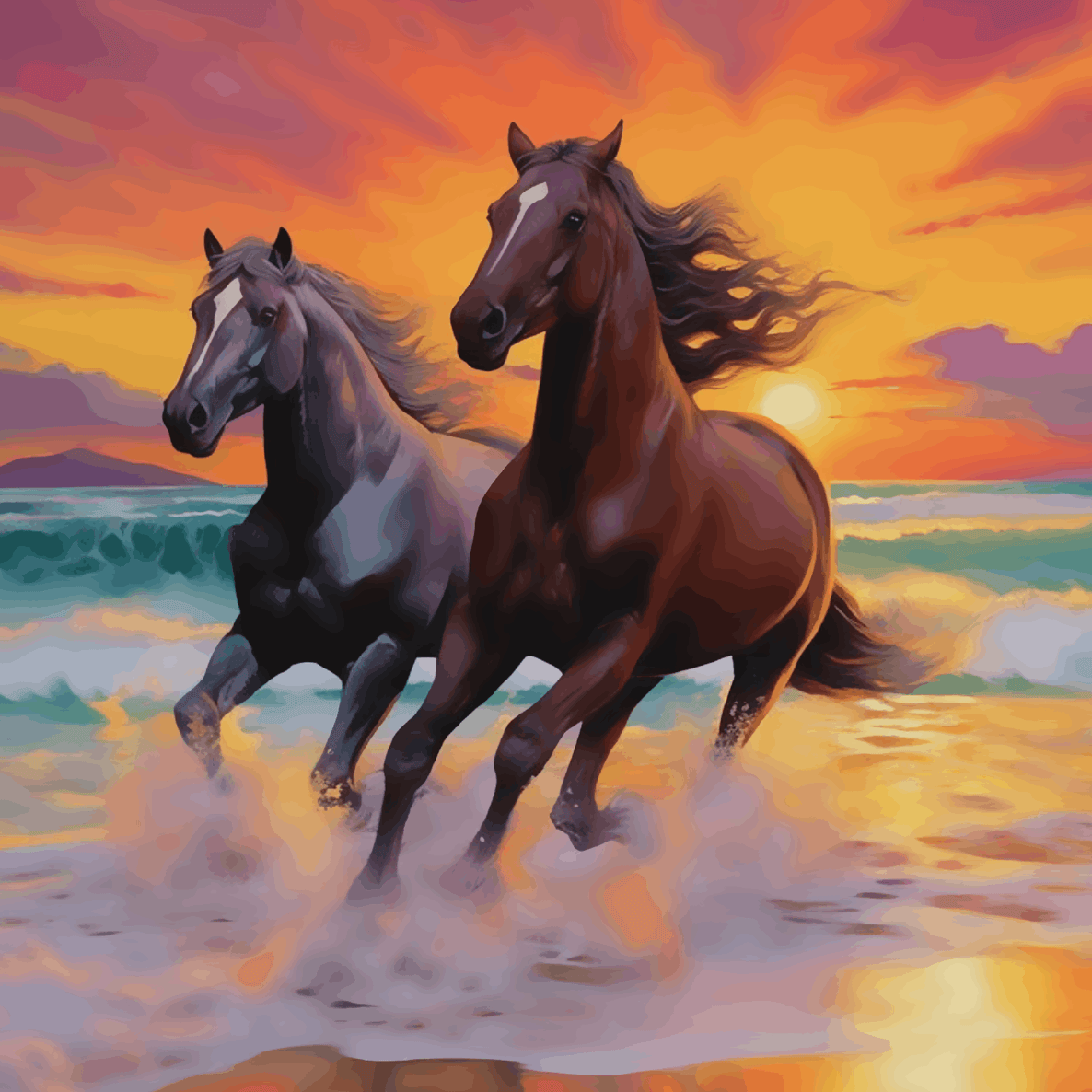 Two Horses on Beach