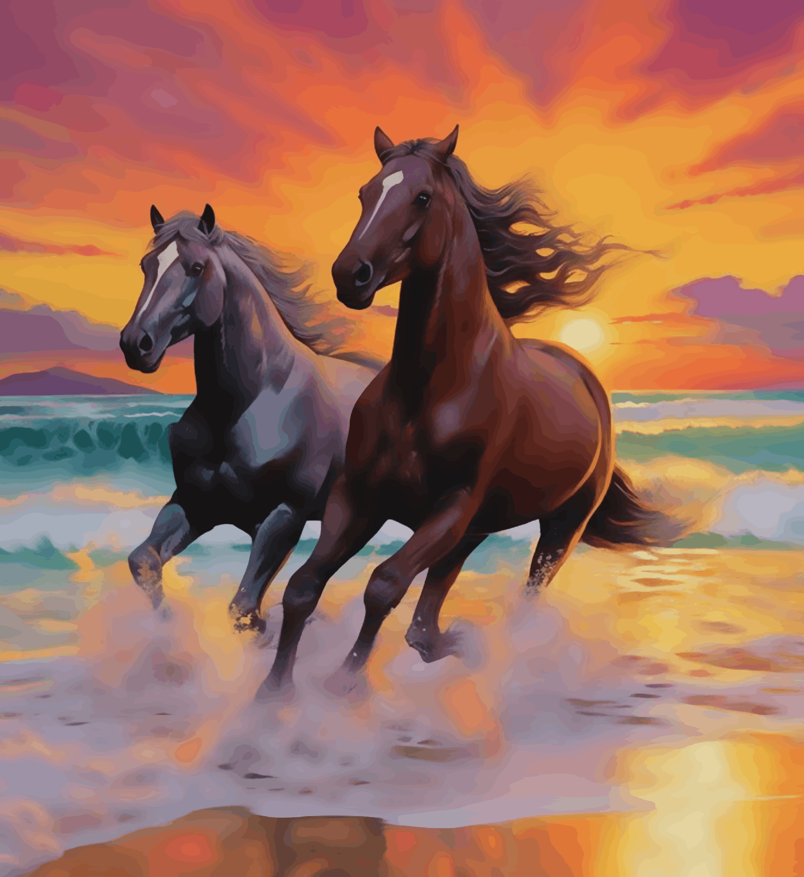 Two Horses on Beach