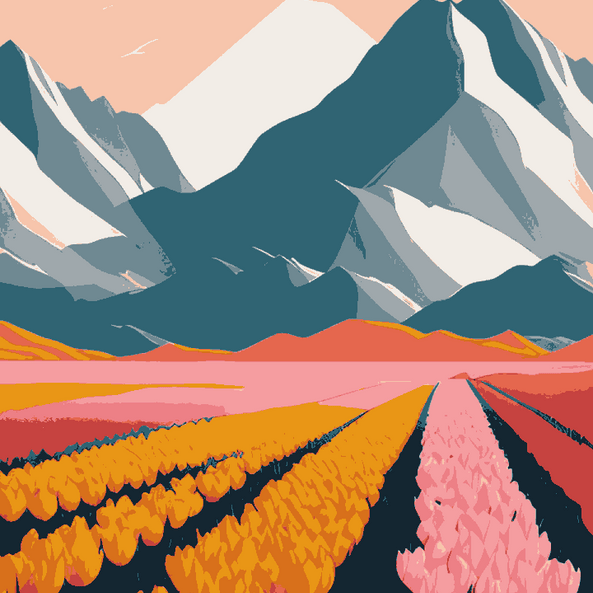 Stylized Mountains and Flower Fields