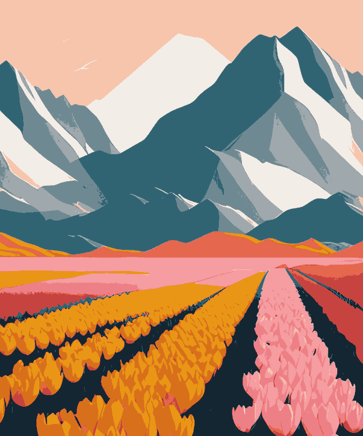 Stylized Mountains and Flower Fields