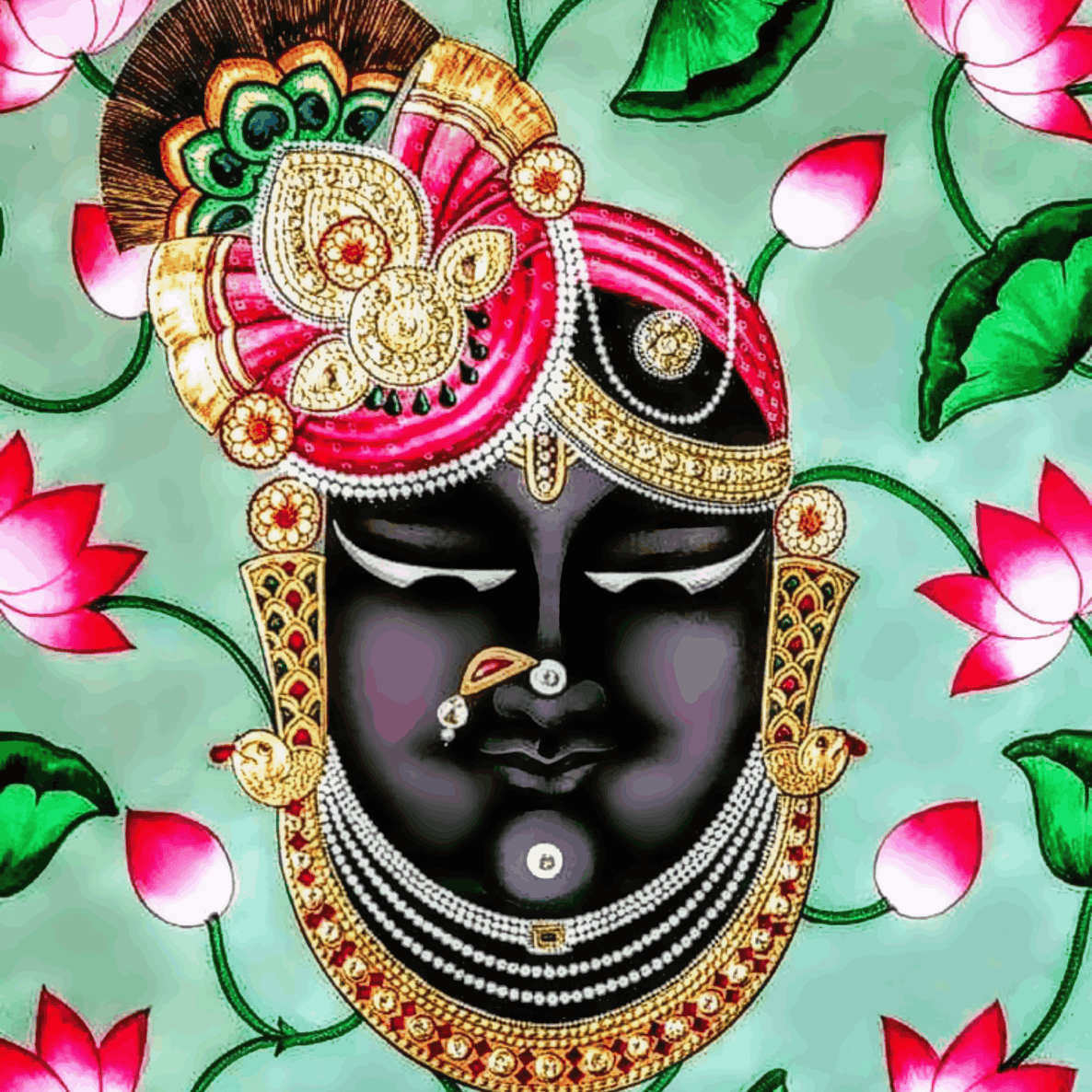 Pichwai Shreeji Bawa with Lotus