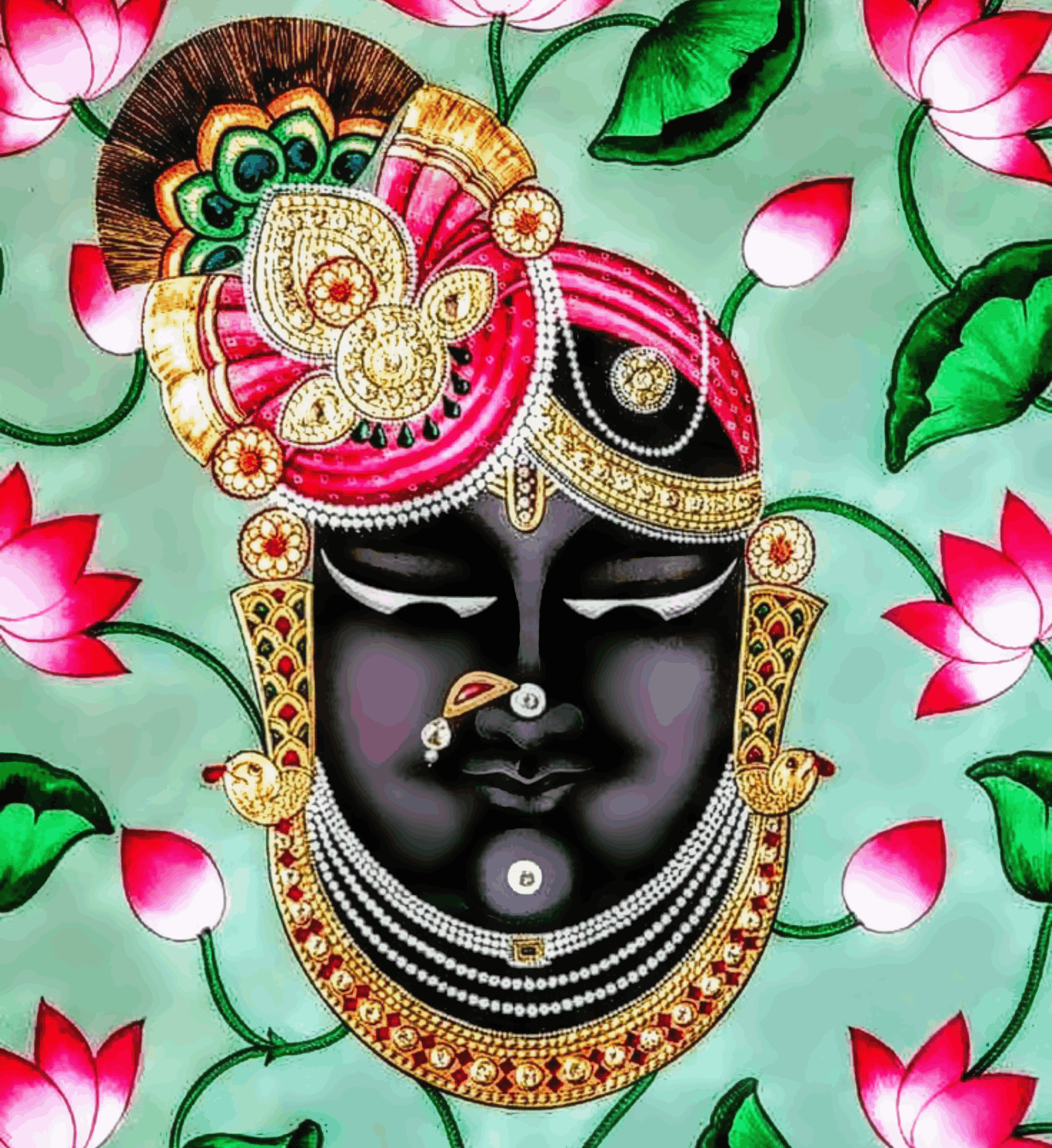 Pichwai Shreeji Bawa with Lotus