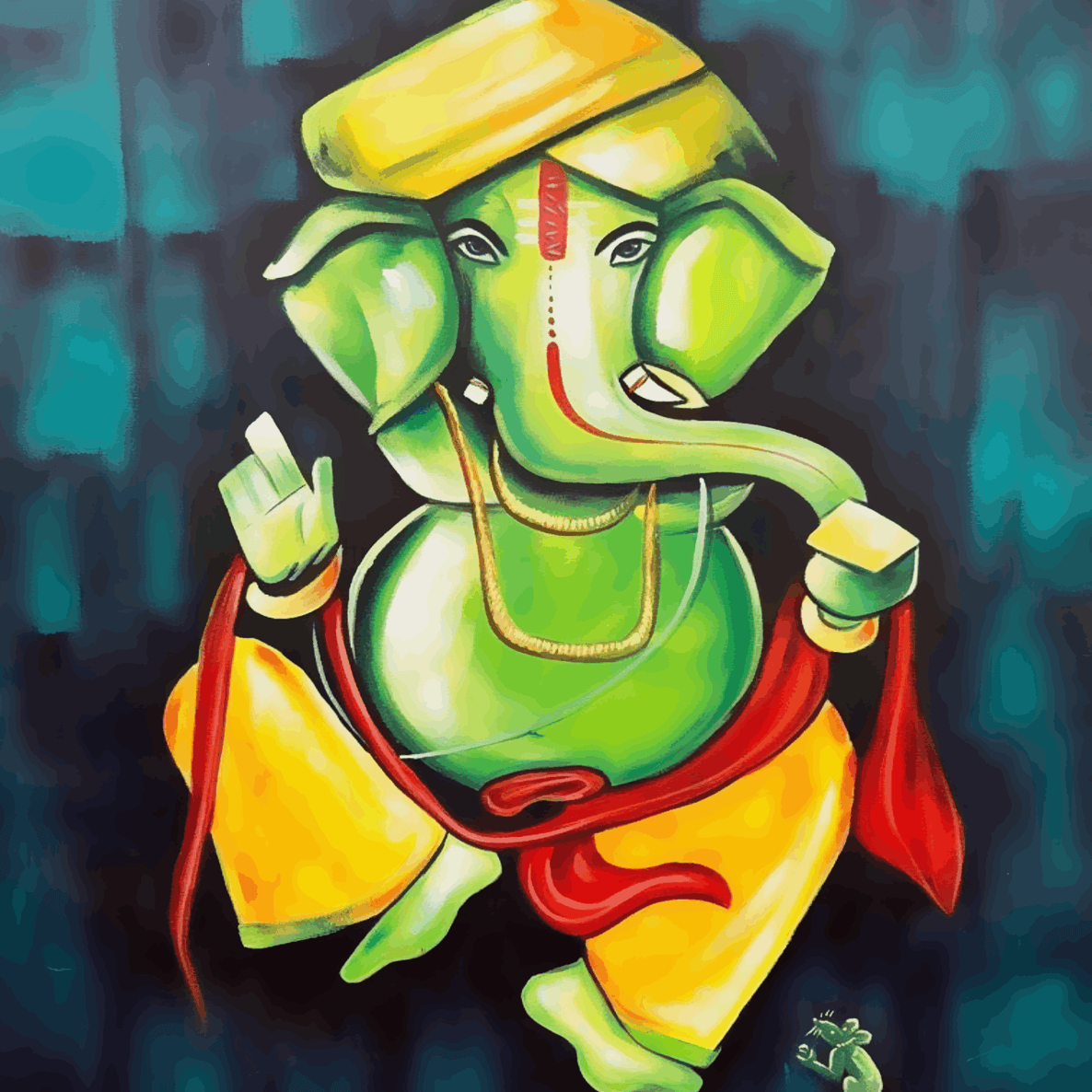 Ganesha Green Modern Art