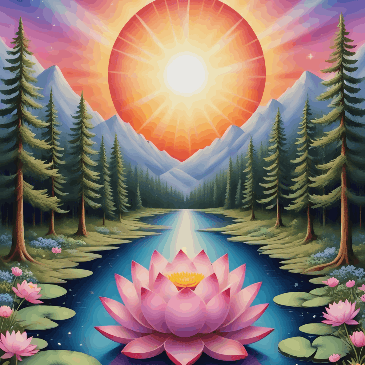 Lotus Serenity Sunrise at Mountain