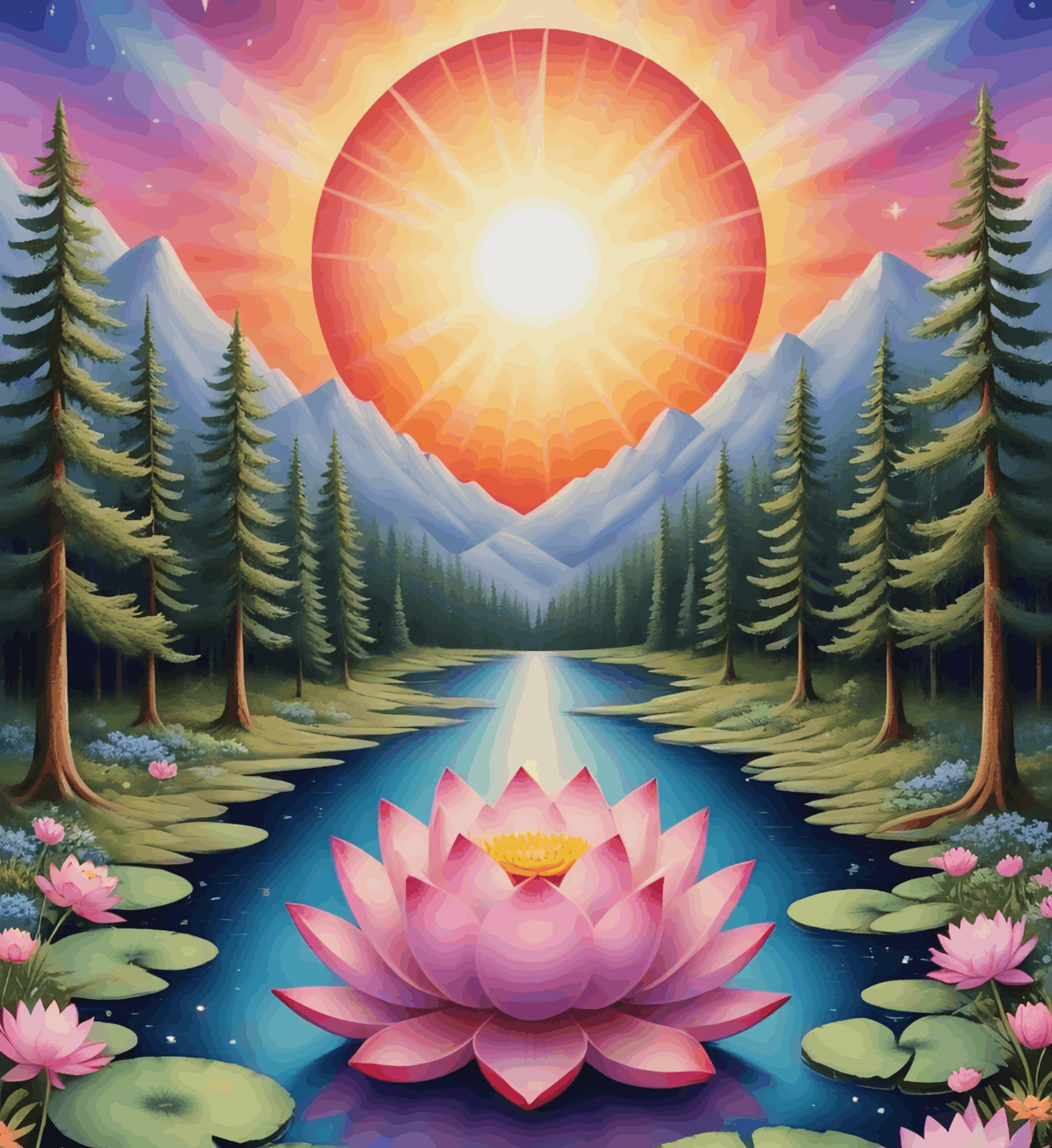 Lotus Serenity Sunrise at Mountain