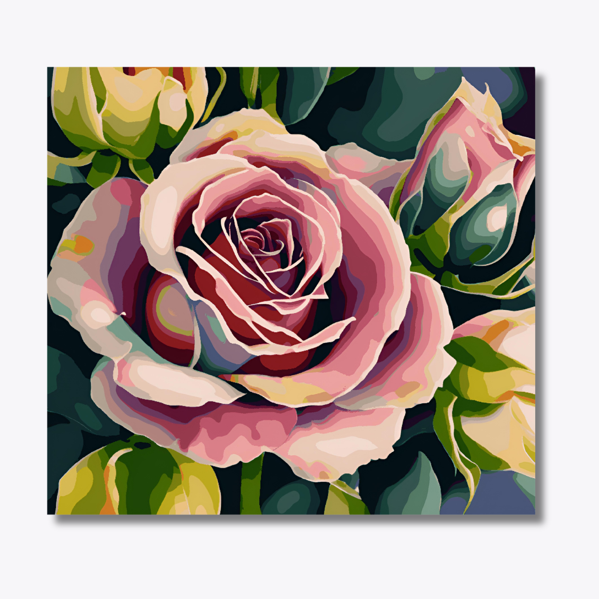 Pink Rose Surrounded by Green Leaves