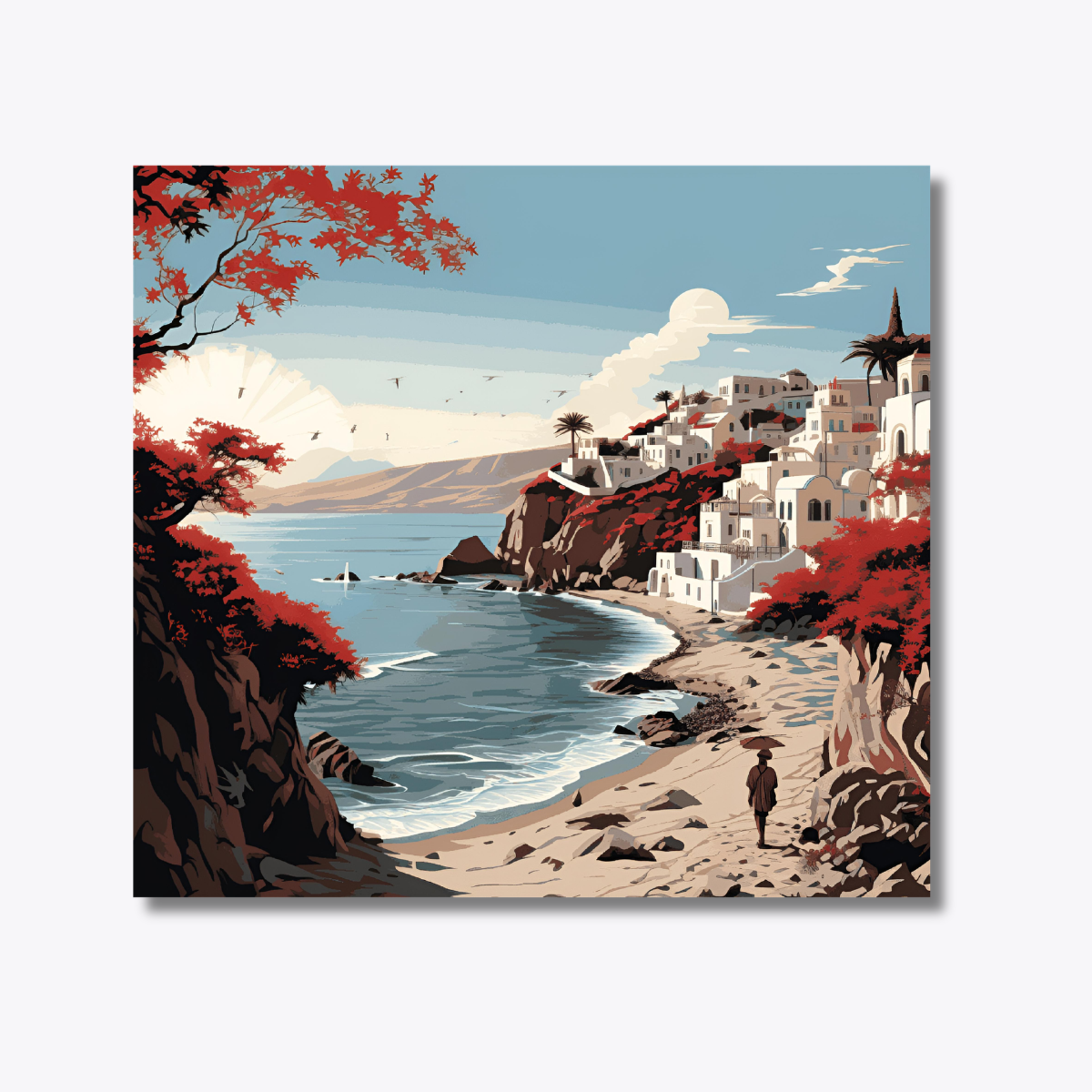 Bohemian Santorini Red Beach On White Background