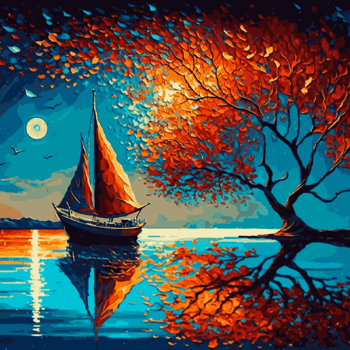 Boat and Moon Reflection