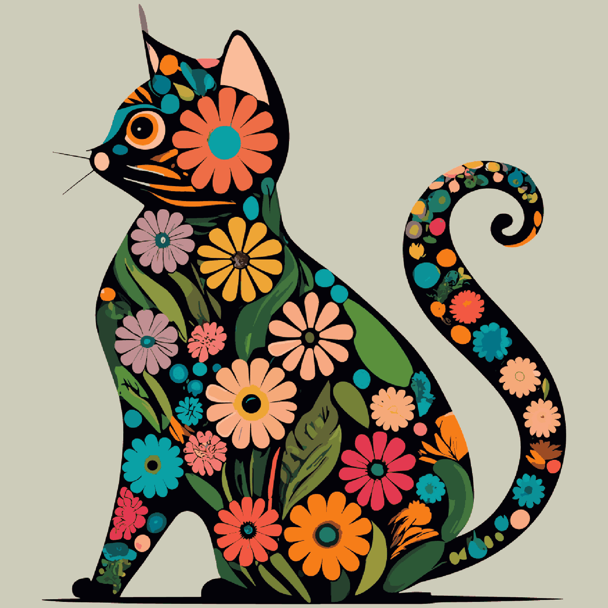 Cat Made with Flowers
