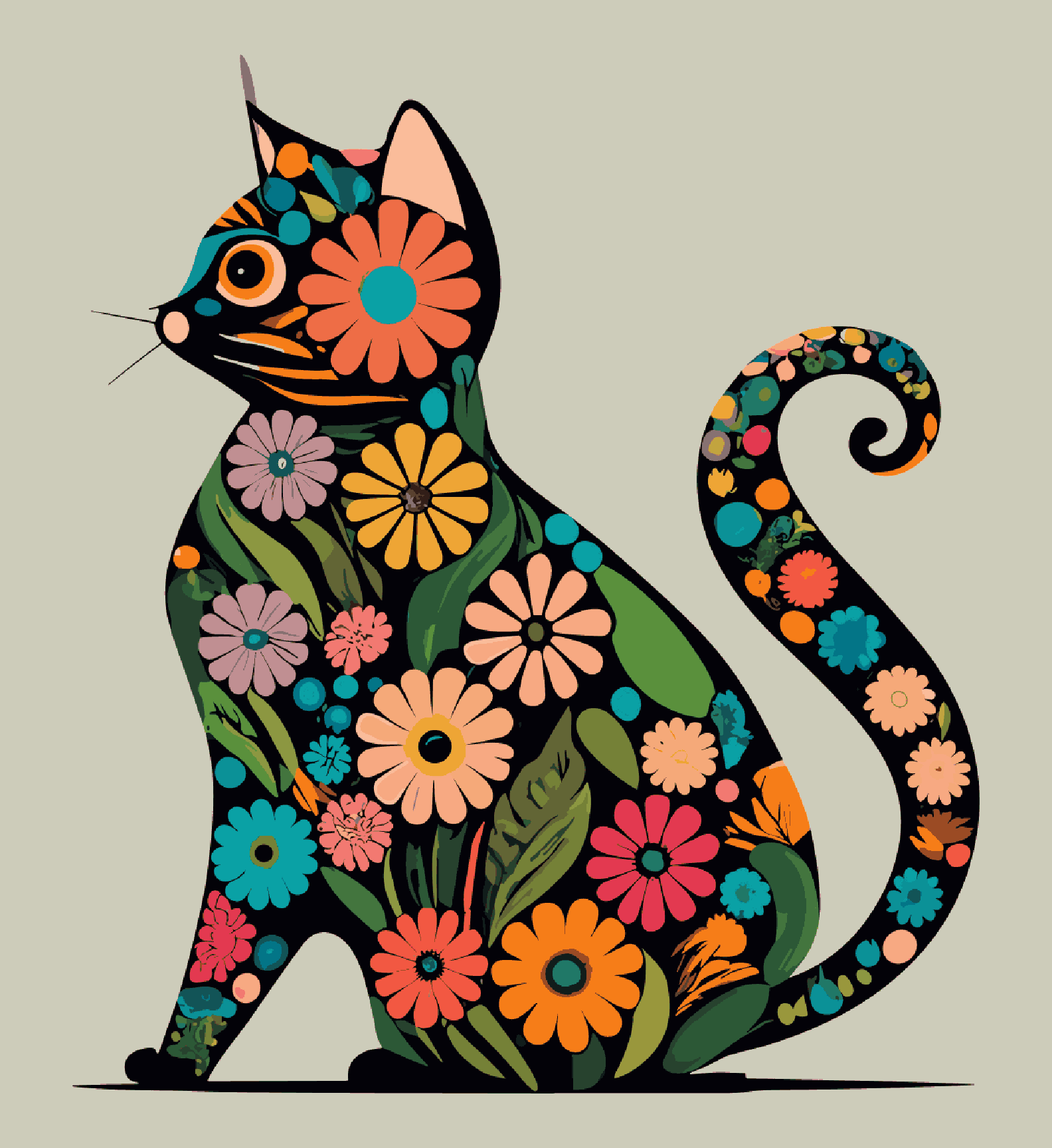 Cat Made with Flowers
