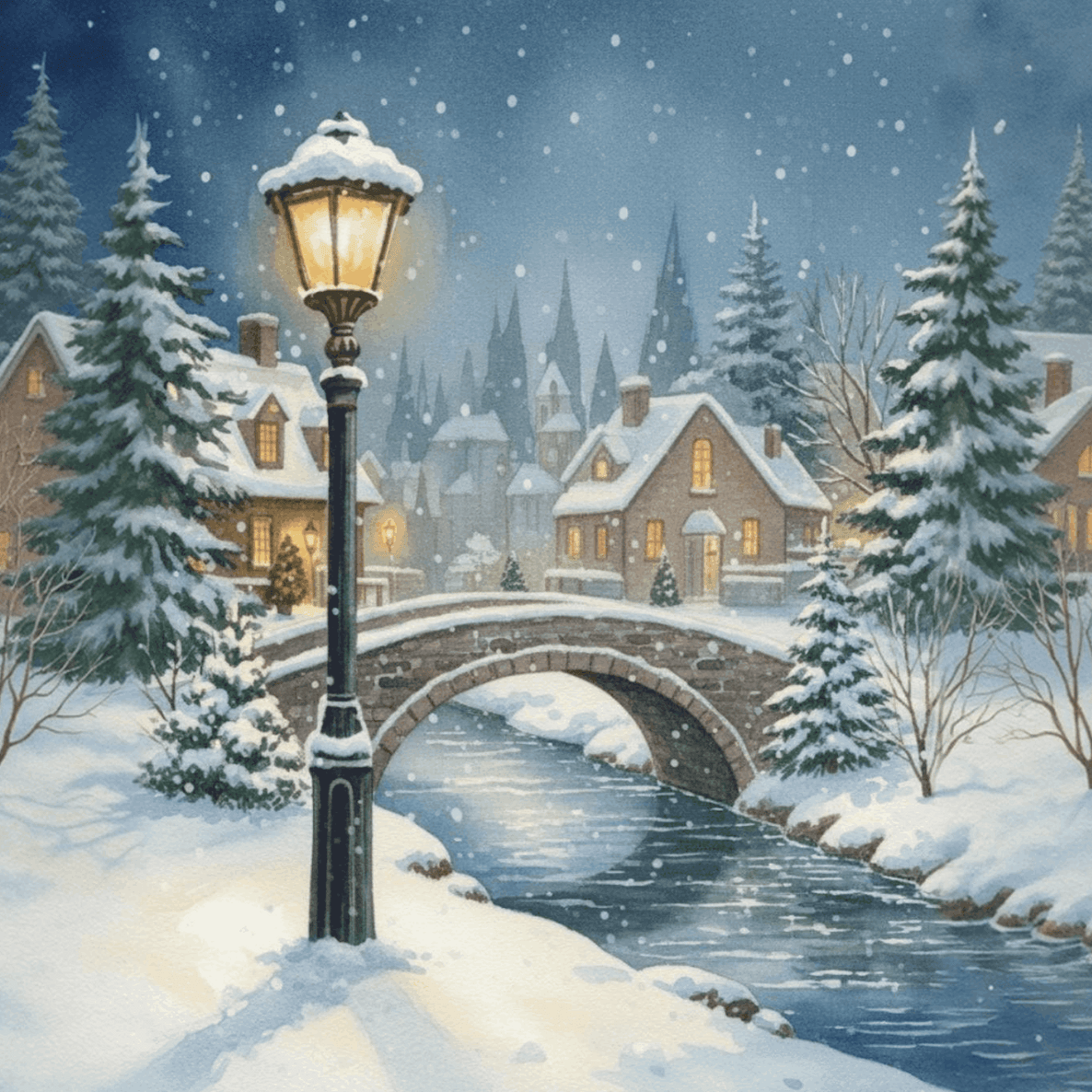 Lamplight in the Snow - Christmas