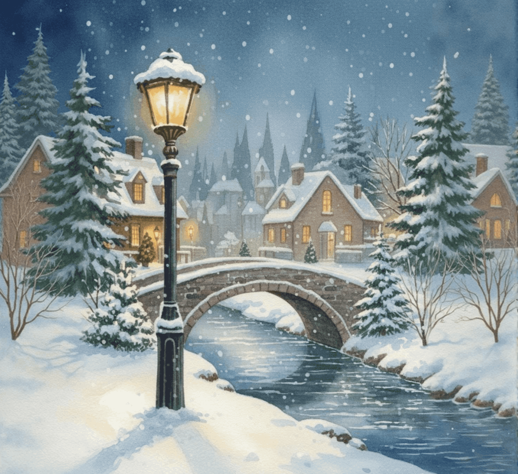 Lamplight in the Snow - Christmas