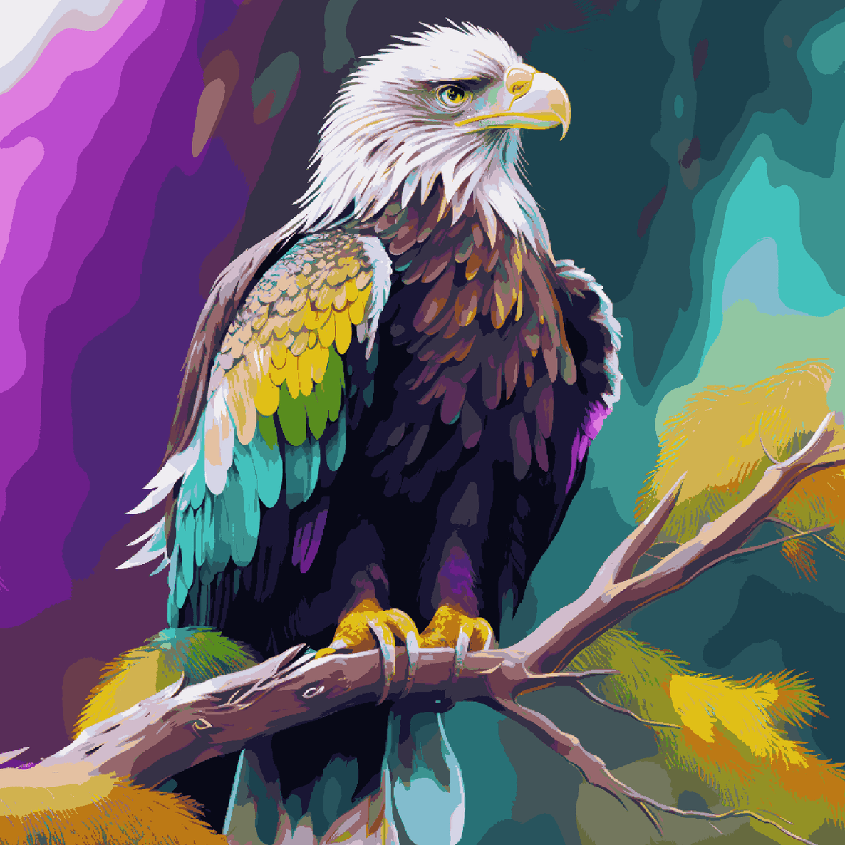 Colorful Bird with Yellow beak sitting on the Branch