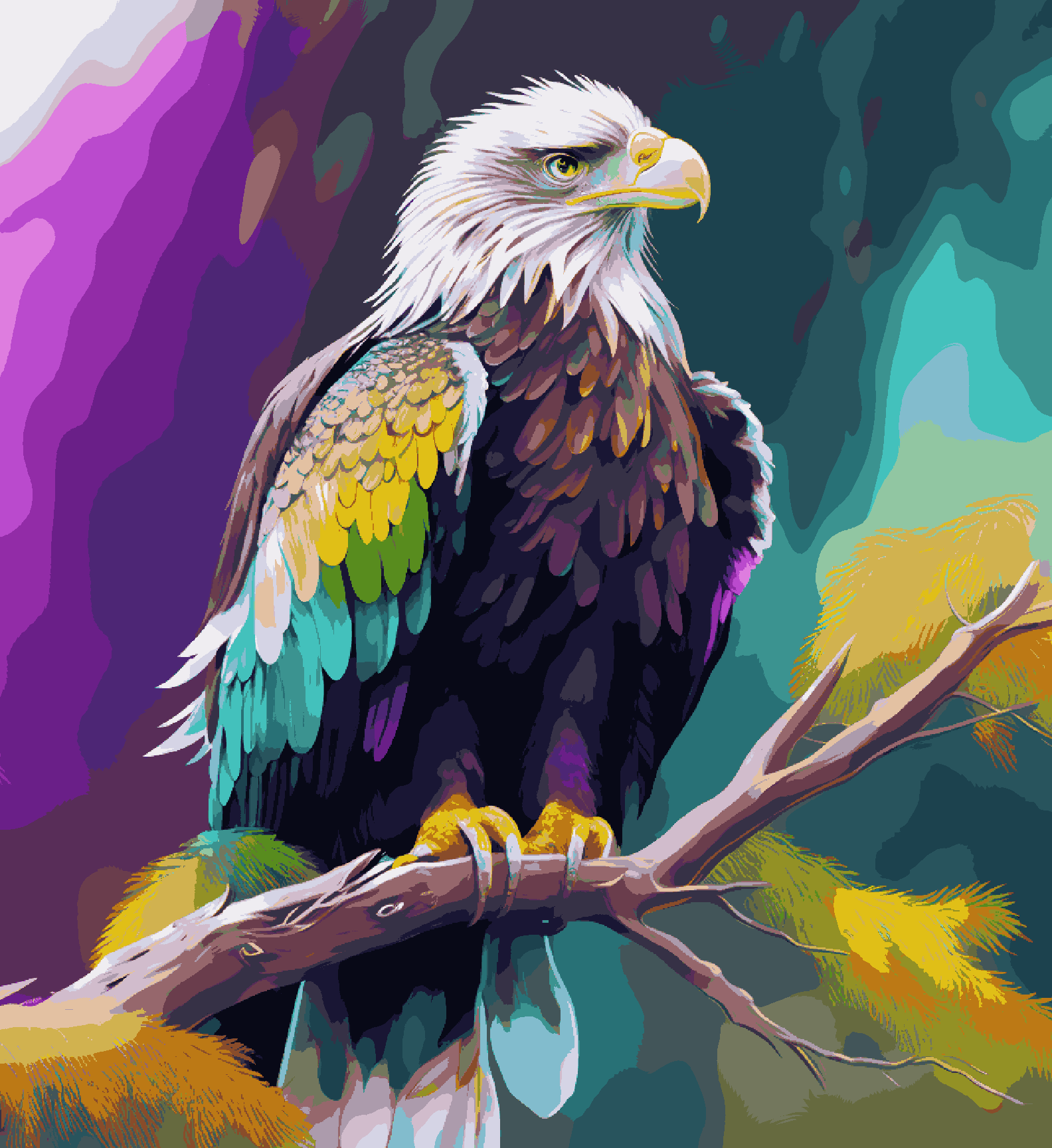 Colorful Bird with Yellow beak sitting on the Branch