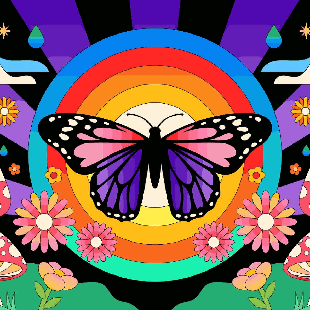 Colourful Butterfly with Flowers