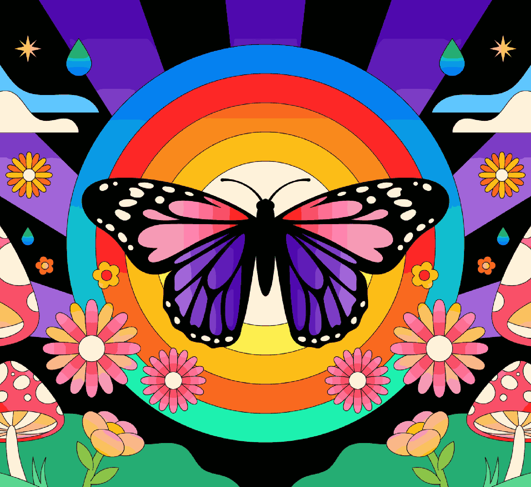 Colourful Butterfly with Flowers