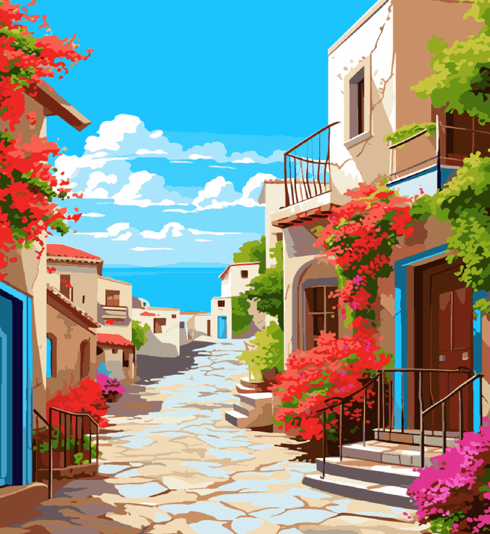 Courtyard with Flowers in balcony