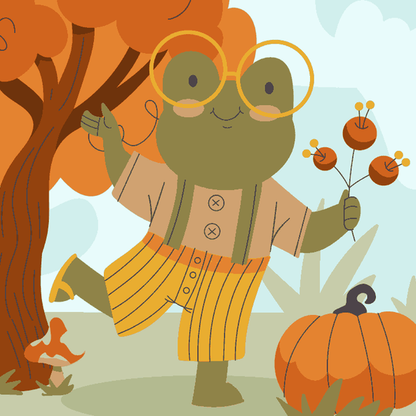 Cute Frog with Pumpkin